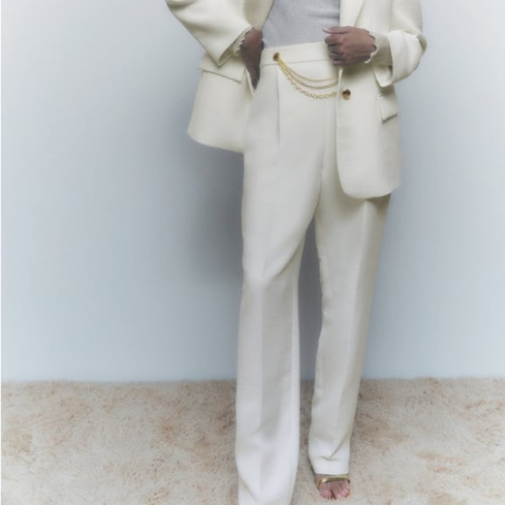 Zara White Gold Chain Trouser Pants